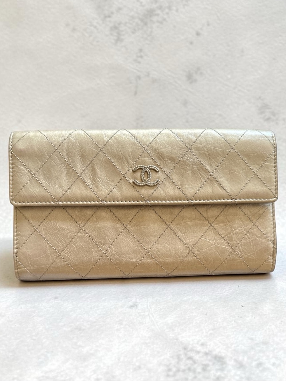 CHANEL Gold Quilted Leather Wallet